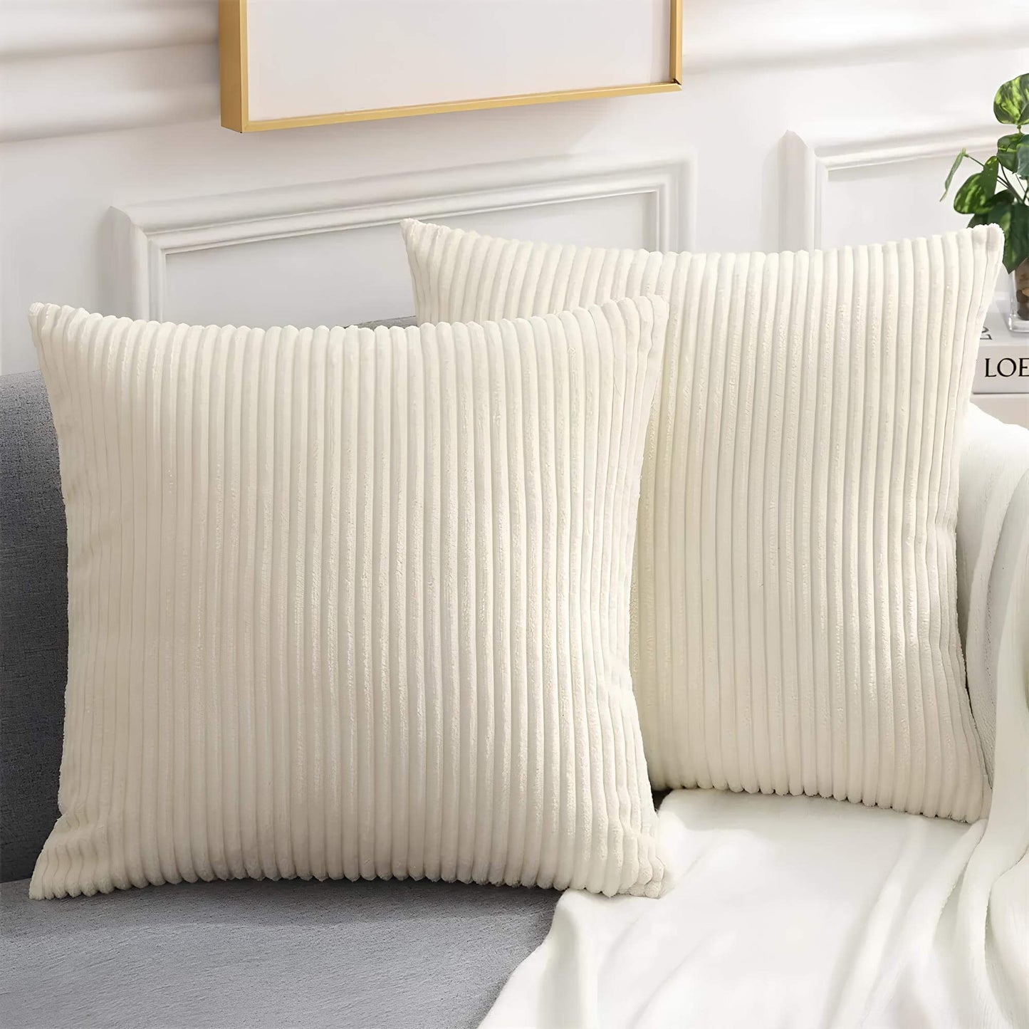 Coussin blanc côtelé rayures