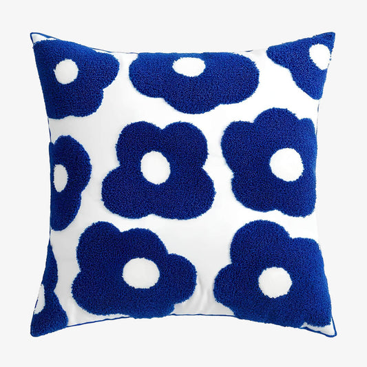 Coussin bleu fleurs bohèmes