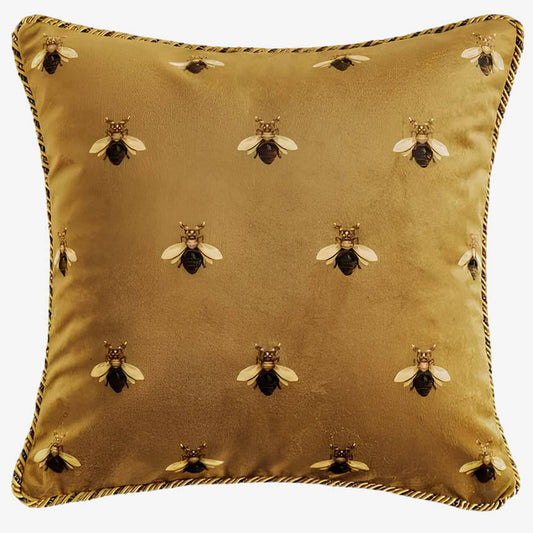 Coussin jaune velours abeille