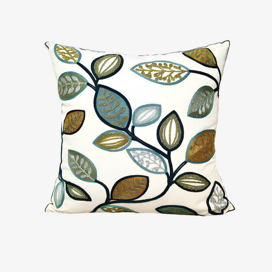 Coussin brodé feuille