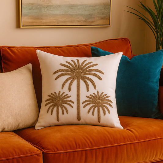 Coussin brodé jute