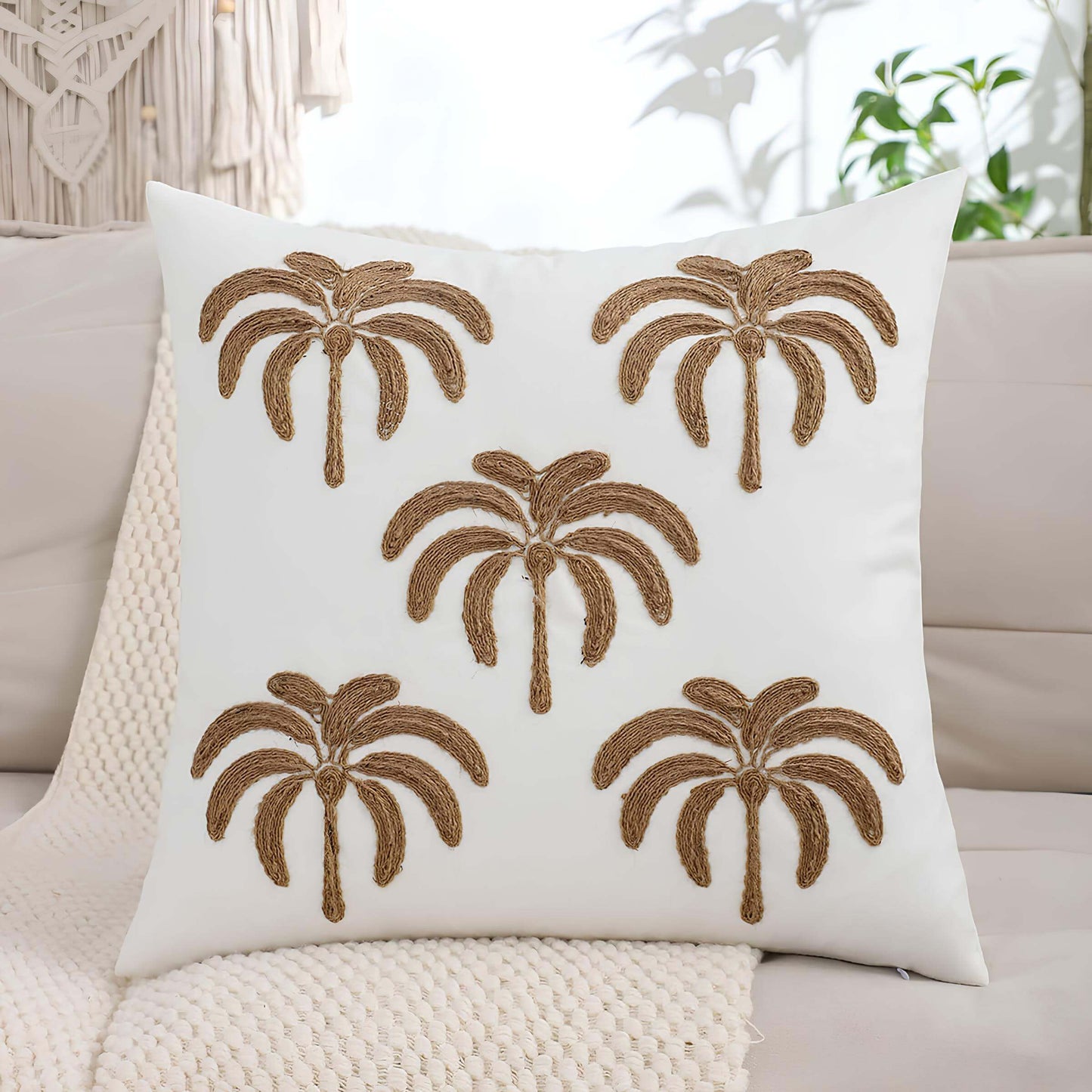 Coussin brodé jute