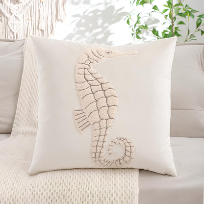Coussin brodé velours océan
