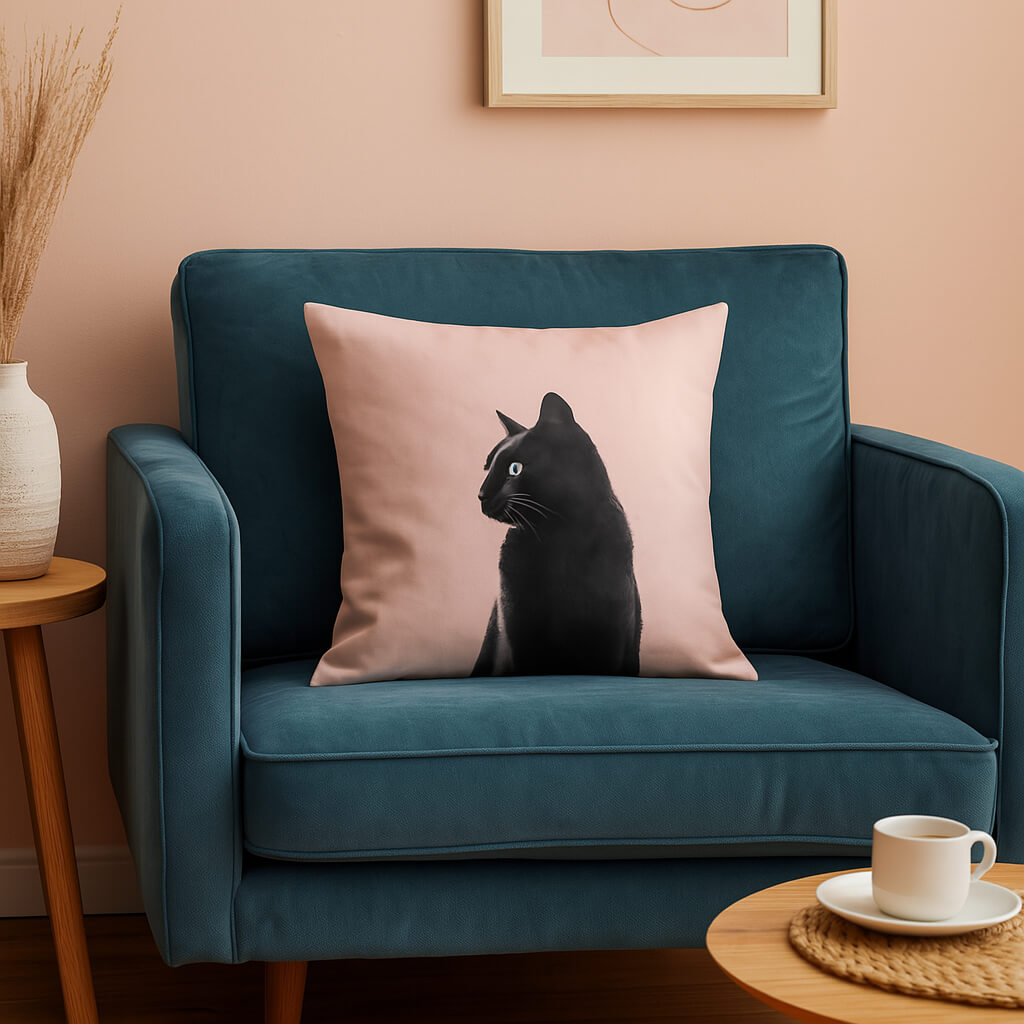 Coussin chat portrait vie paisible