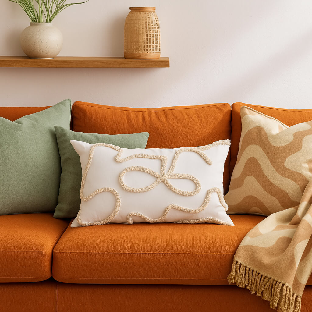 Coussin fibres bouclées minimaliste