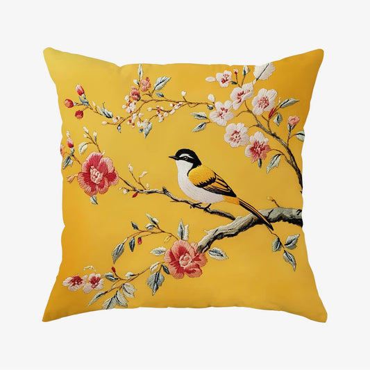 Coussin jaune broderie