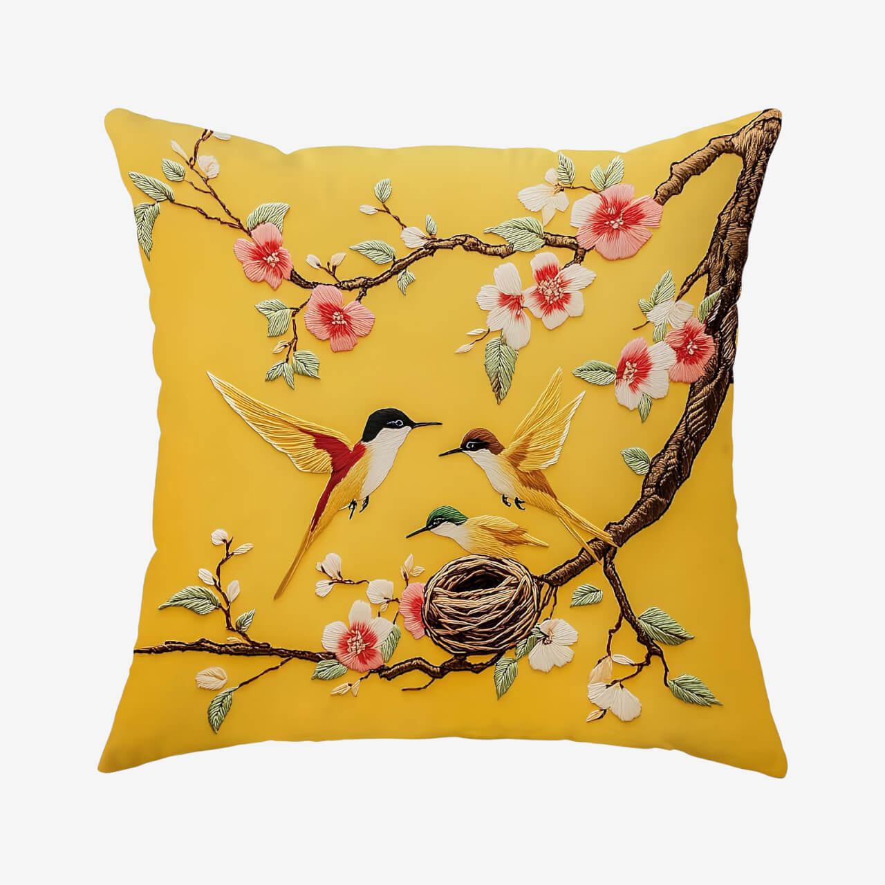 Coussin jaune broderie