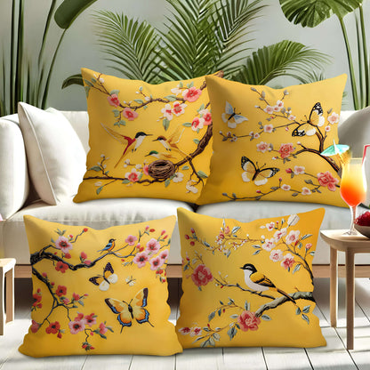 Coussin jaune broderie