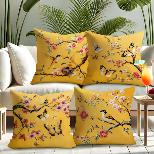 Coussin jaune broderie