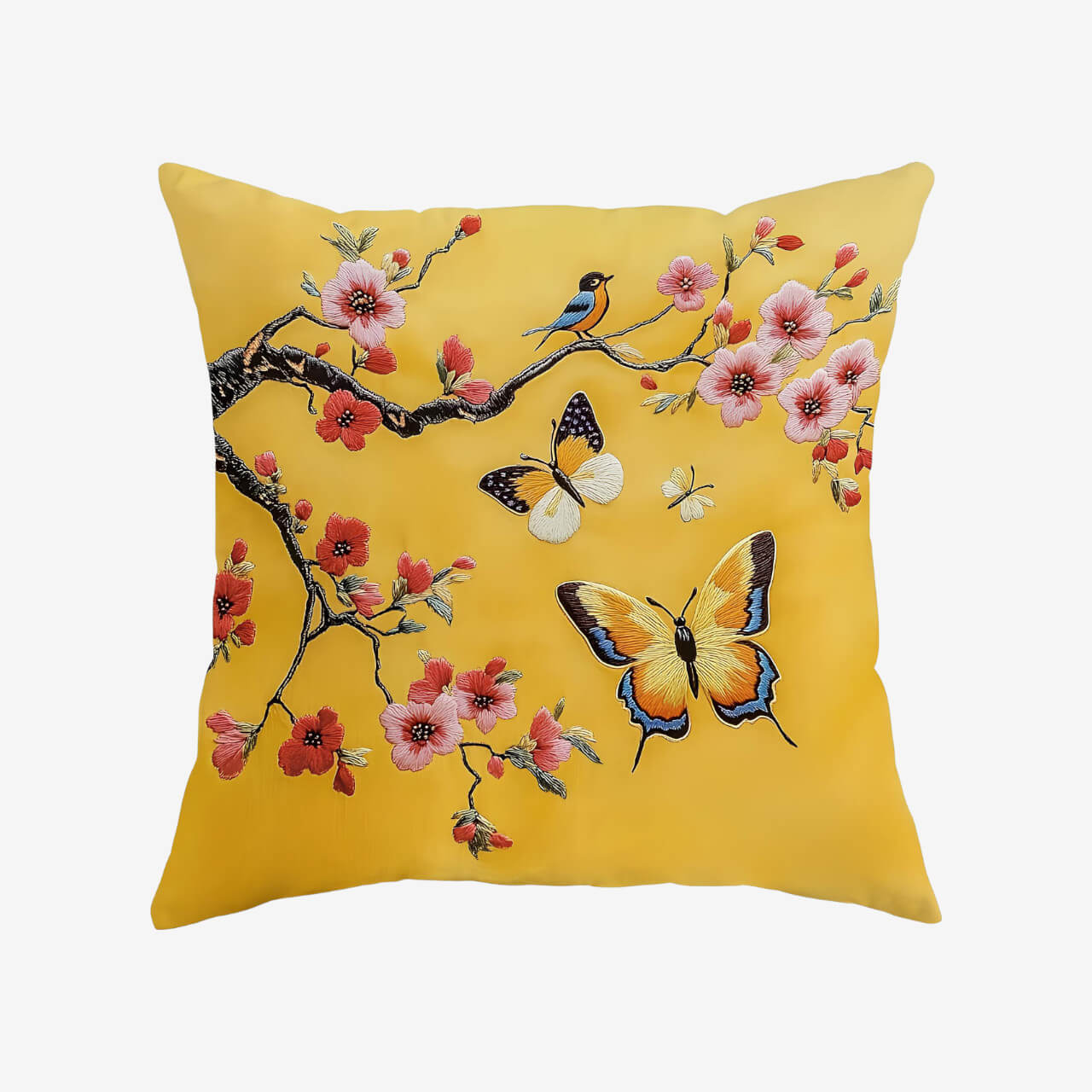 Coussin jaune broderie