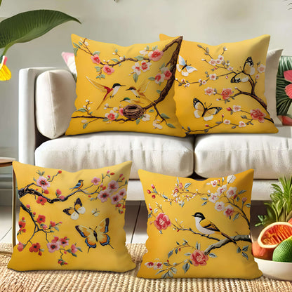Coussin jaune broderie