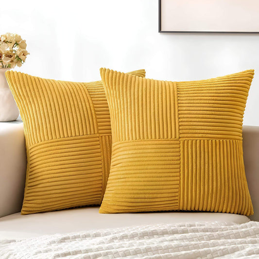 Coussin jaune moutarde côtelé