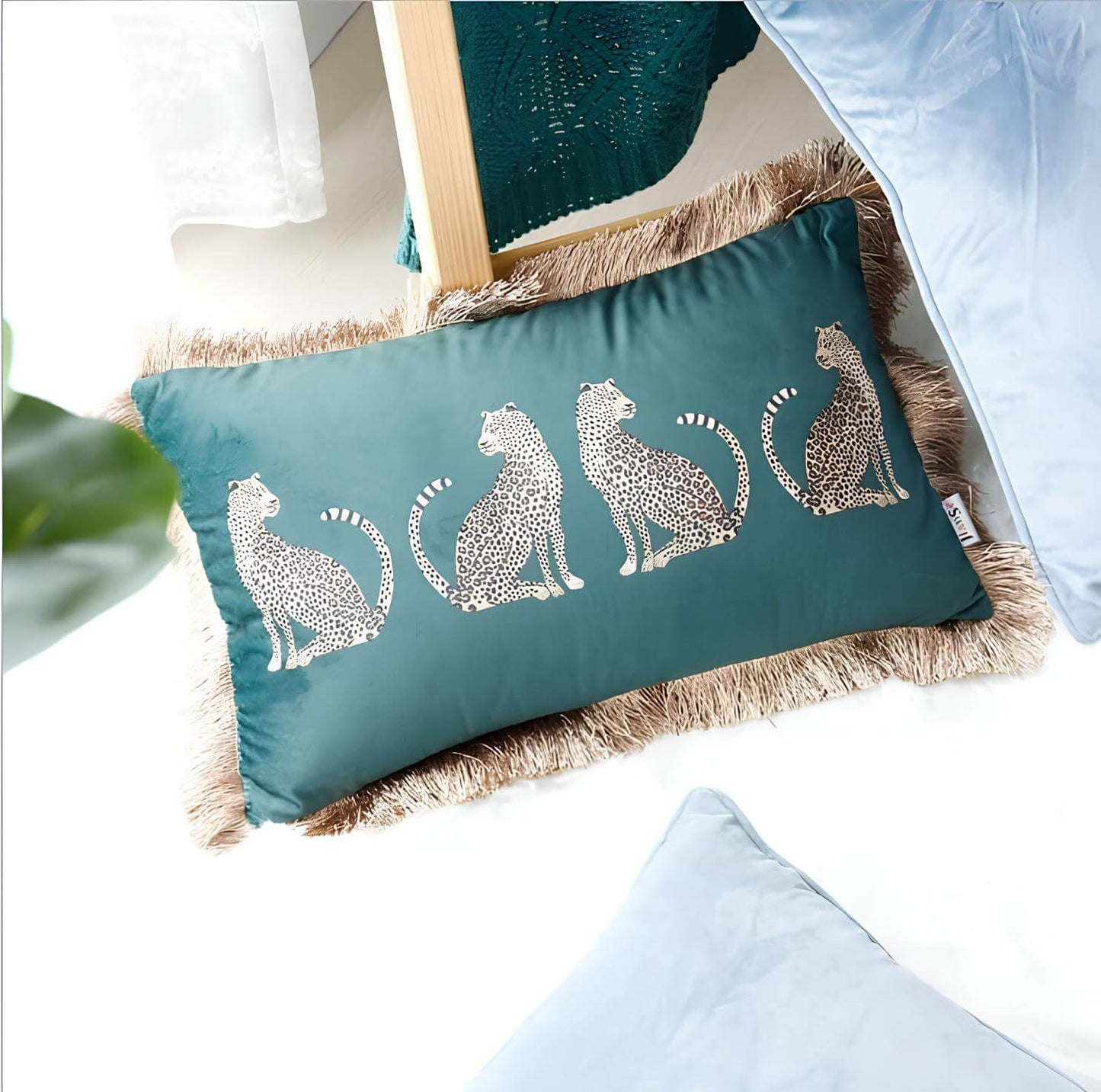 Coussin léopard franges - rectangulaire