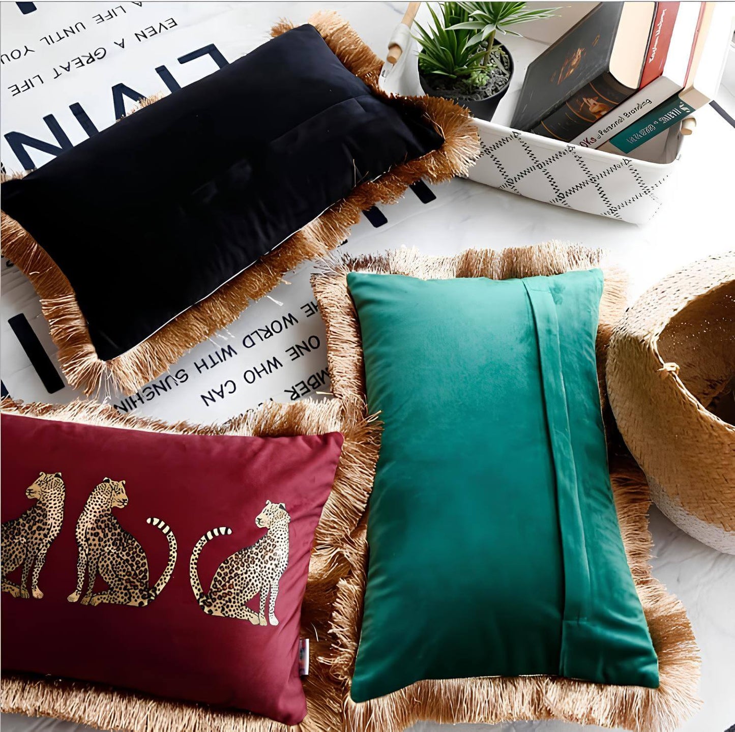 Coussin léopard franges - rectangulaire