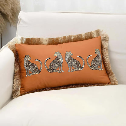 Coussin léopard franges - rectangulaire