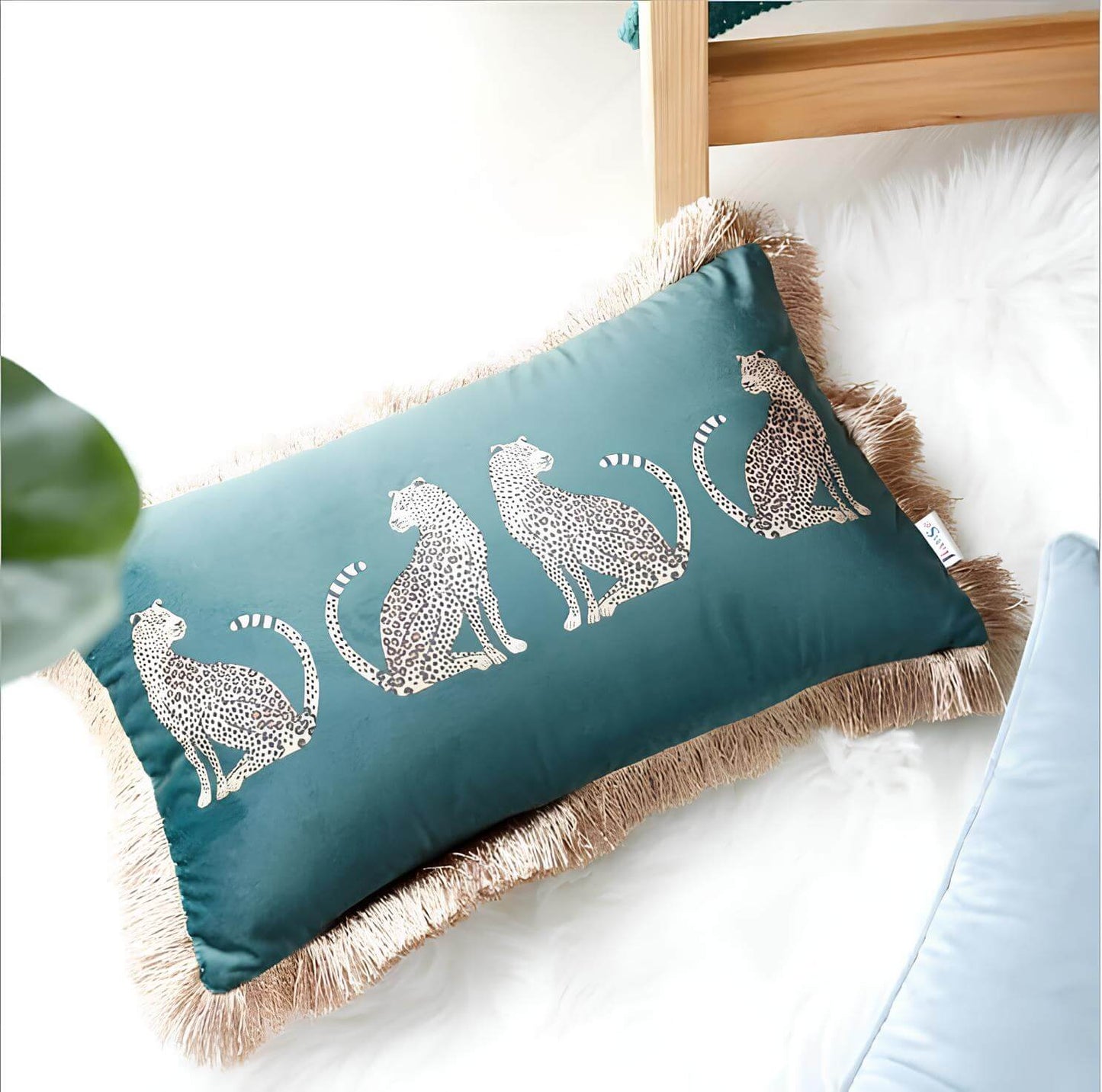 Coussin léopard franges - rectangulaire