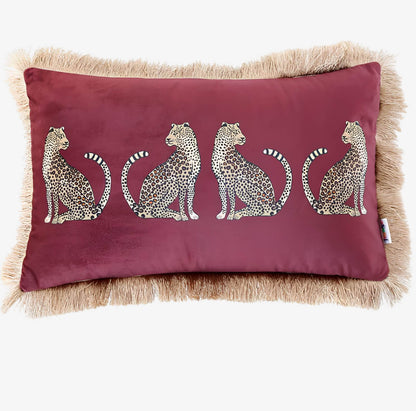 Coussin léopard franges - rectangulaire