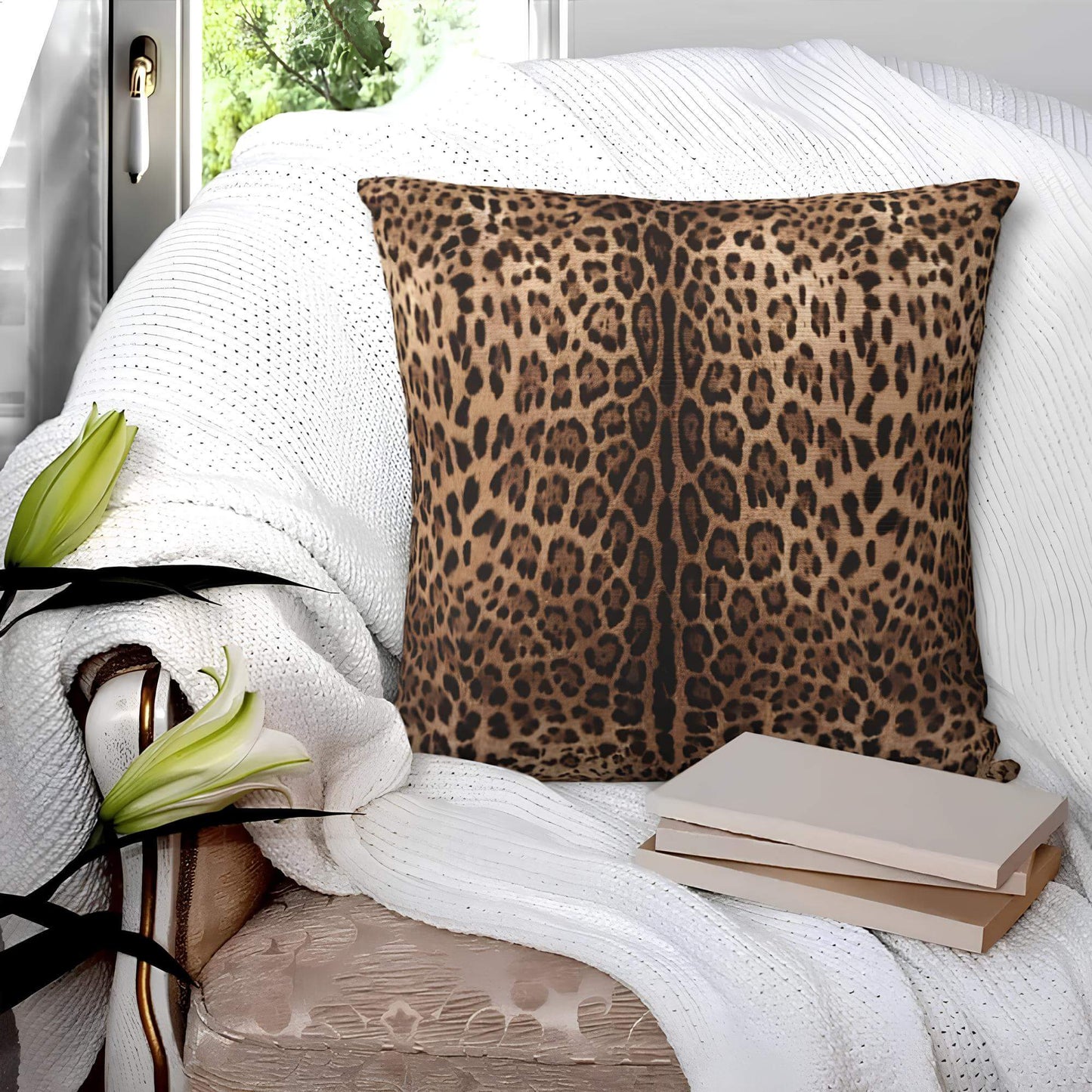 Coussin léopard naturel