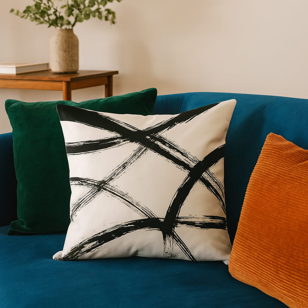Coussin noir et blanc art abstrait