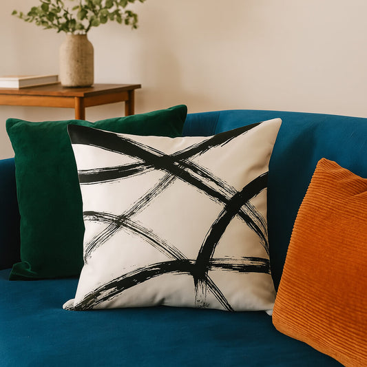 Coussin noir et blanc art abstrait