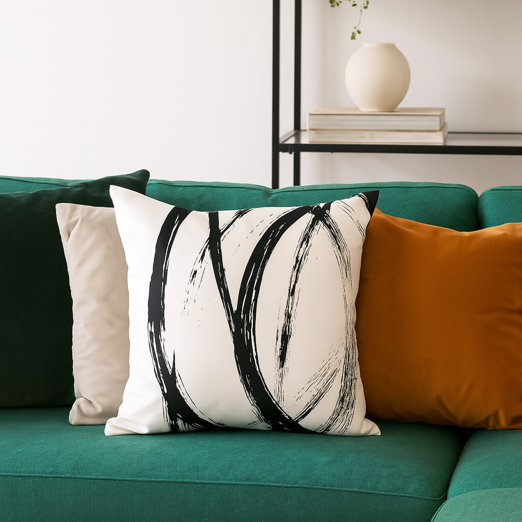 Coussin noir et blanc art abstrait
