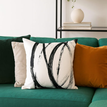 Coussin noir et blanc art abstrait