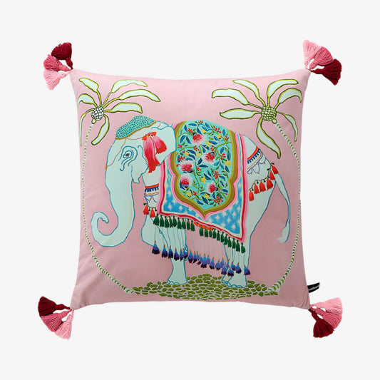Coussin rose avec motif éléphant