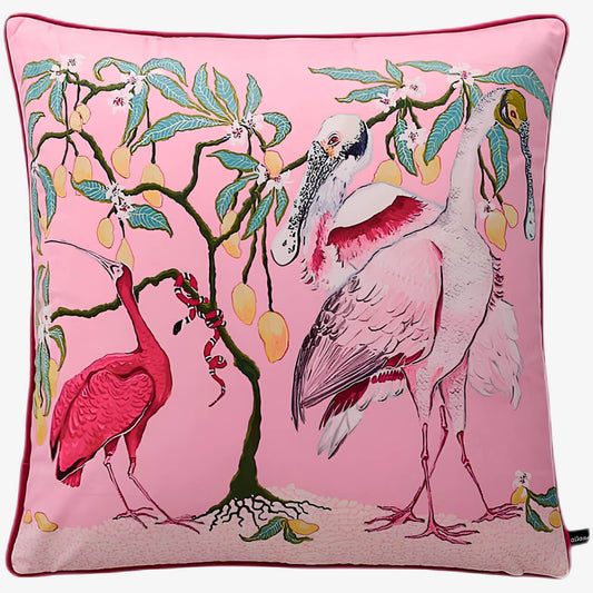 Coussin rose oiseaux