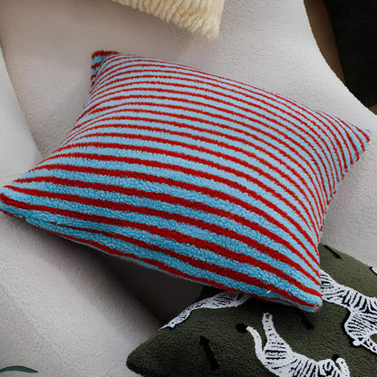 Coussin rouge - rayures contrastées