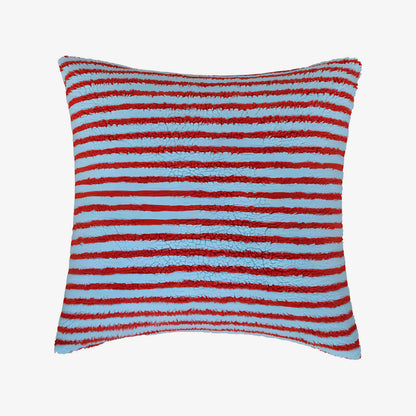 Coussin rouge - rayures contrastées