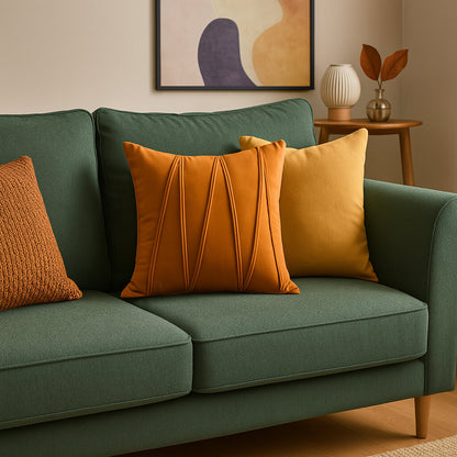 Coussin velours rayé orange