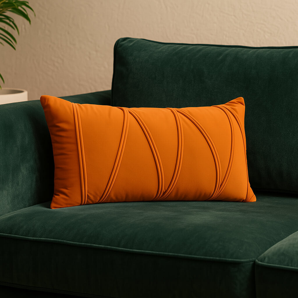 Coussin velours rayé orange