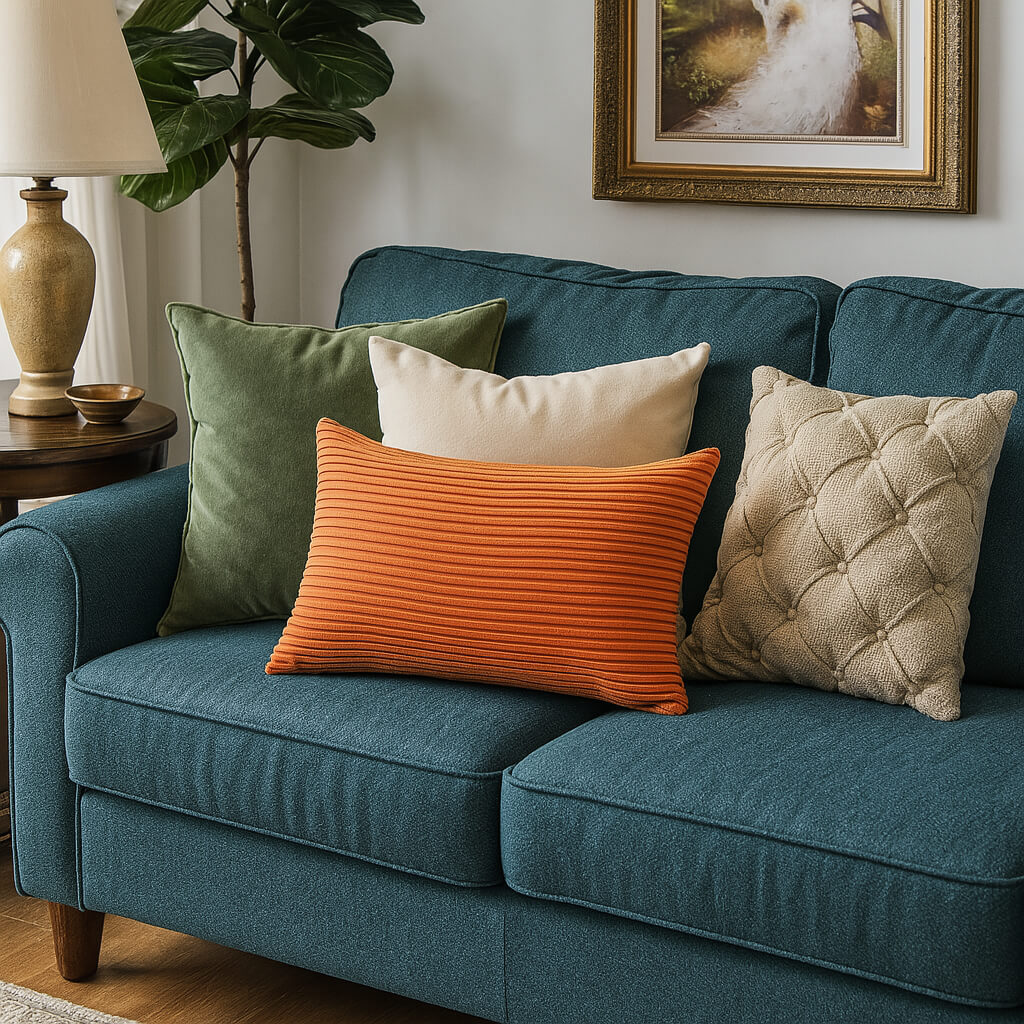 Coussin orange velours côtelé