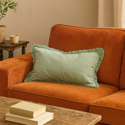 Coussin vert clair franges